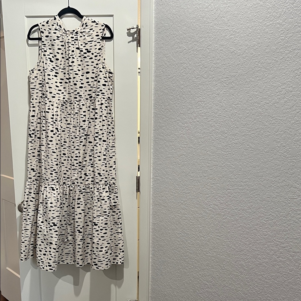 ASOS White Sleeveless Tiered Maxi Dress with Black Dot Print